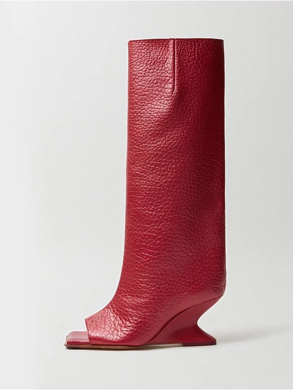 New! Miista Salima Red leather Peep-Toe Sculptural Heel Knee Boots